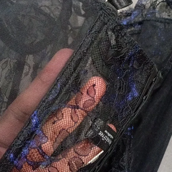 Black Lace Bustier Corset Lingerie Set – Floral Mesh w/ Thong | Size M | New - Picture 10 of 11